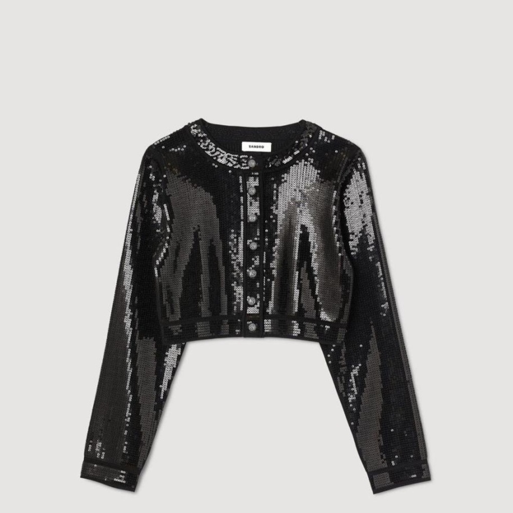 Sandro Black Sequin Cardigan